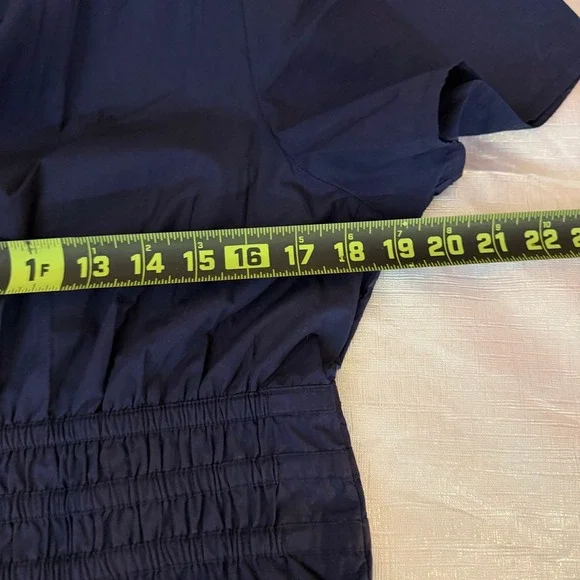 Quince 100% Organic Cotton Poplin Tiered Maxi Dress Women's L Navy Smocked Boho - Picture 12 of 14